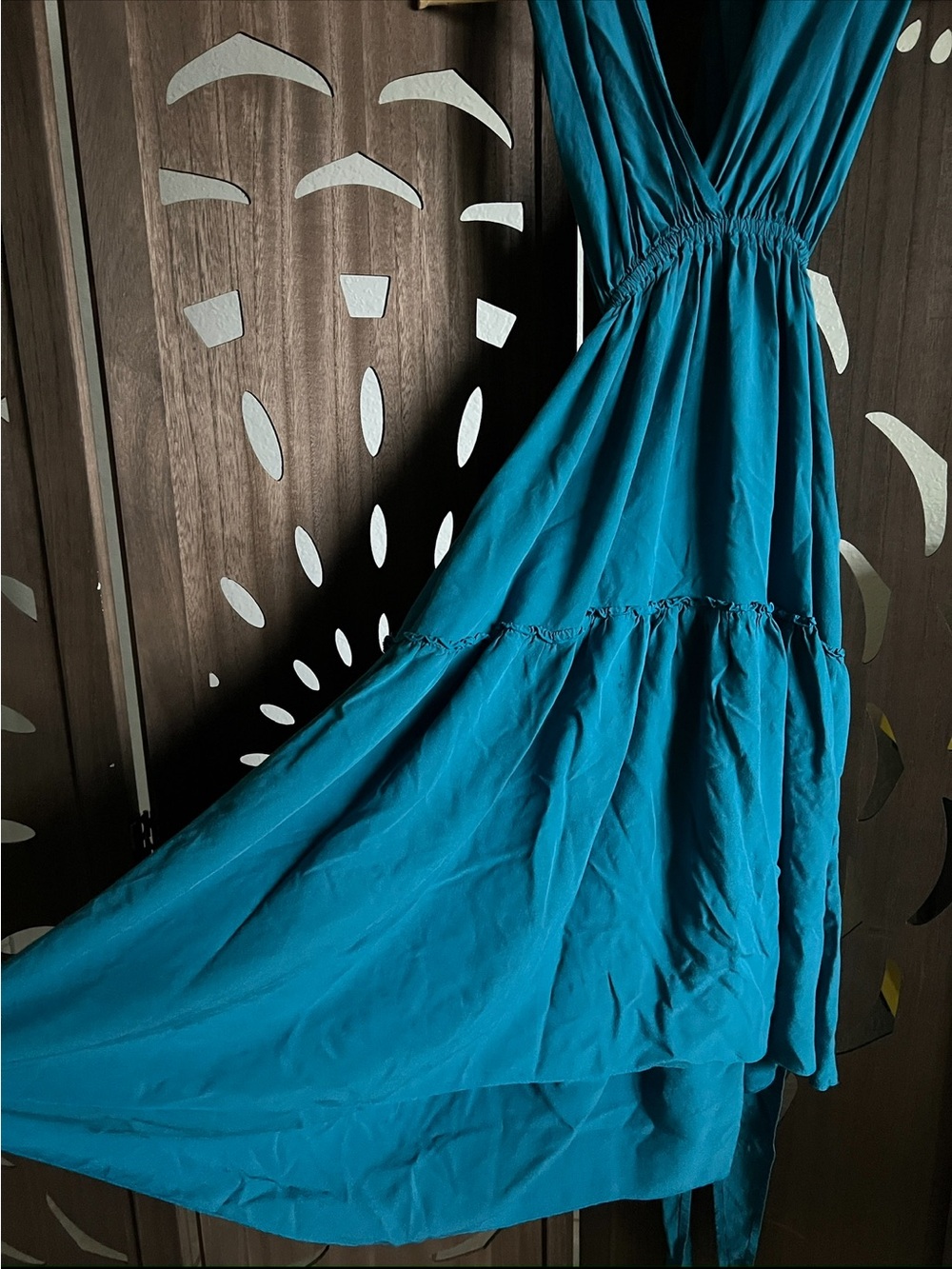 Smocked Waist Teal Maxi Dress - Unbranded